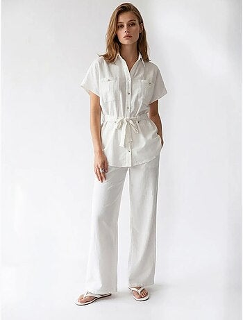 Conjunto de camisa de algodão e calças de perna larga mixray