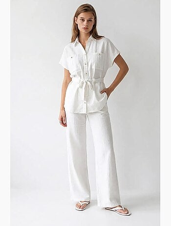 Conjunto de camisa de algodão e calças de perna larga mixray