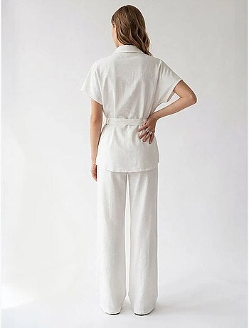 Conjunto de camisa de algodão e calças de perna larga mixray