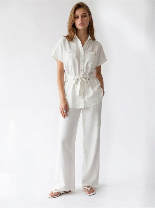 Conjunto de camisa de algodão e calças de perna larga mixray - Kiabi Conjunto de camisa de algodão e calças de perna larga mixray - Kiabi