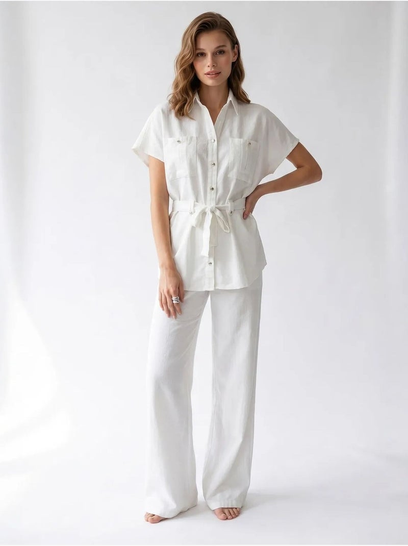 Conjunto de camisa de algodão e calças de perna larga mixray Branco - Kiabi