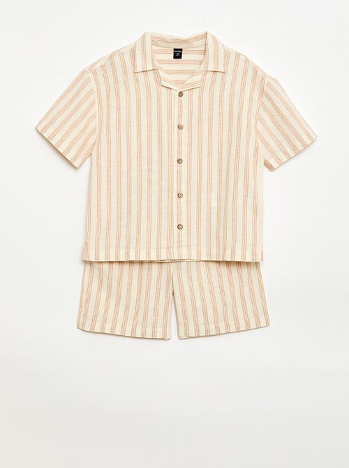 Conjunto de camisa e calções às riscas - Kiabi