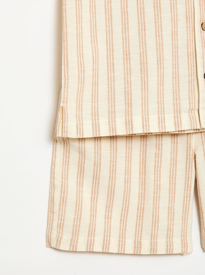 Conjunto de camisa e calções às riscas Bege - Kiabi