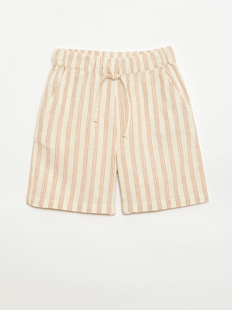 Conjunto de camisa e calções às riscas Bege - Kiabi