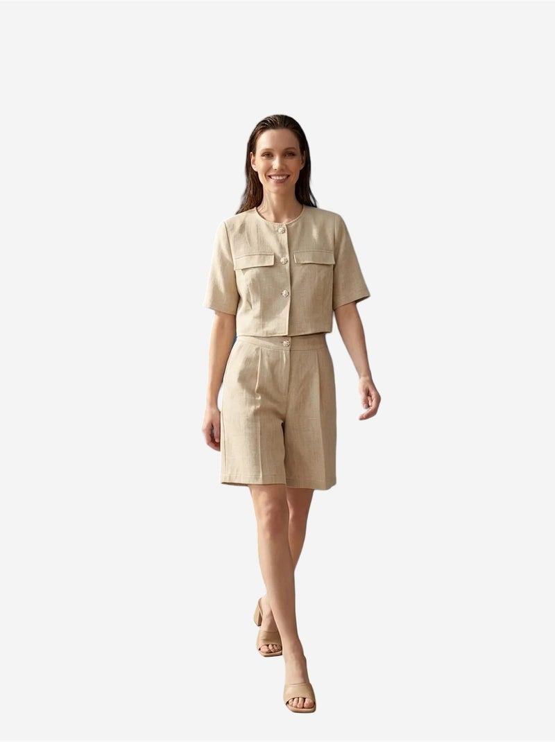 Conjunto de camisa e calções de popelina de algodão my fashion Bege-argila - Kiabi