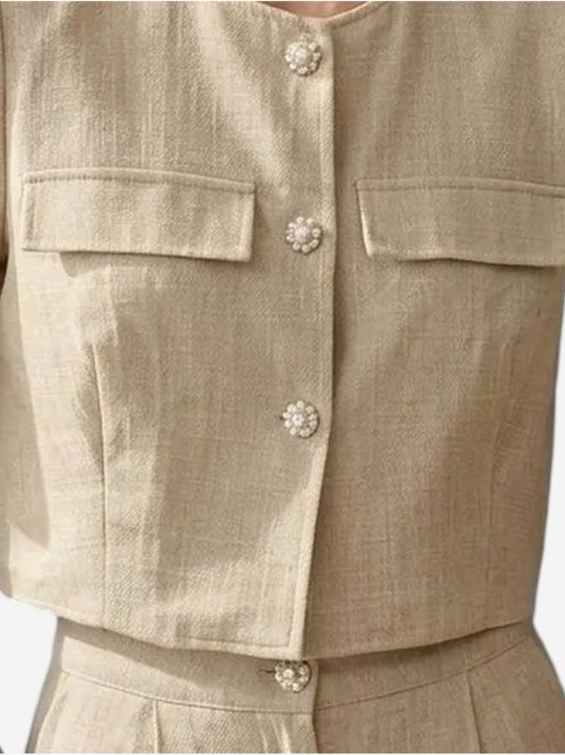 Conjunto de camisa e calções de popelina de algodão my fashion Bege-argila - Kiabi