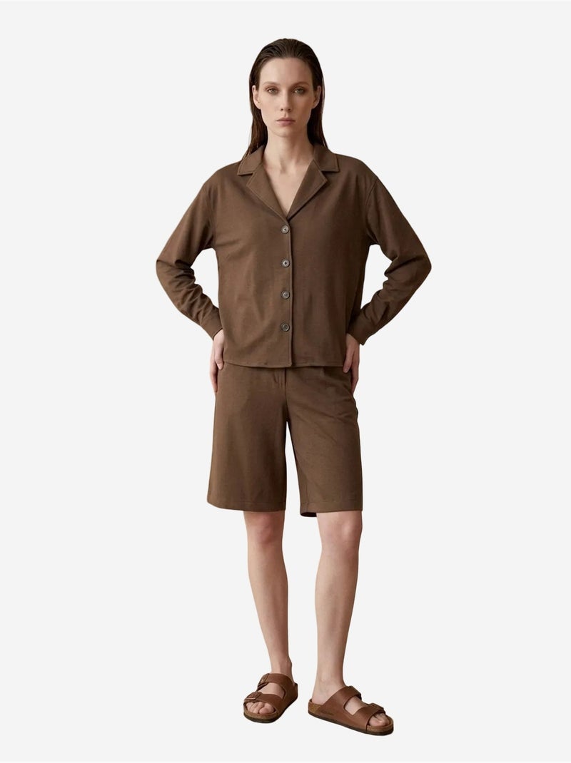 Conjunto de camisa e calções de popelina de algodão my fashion Castanho - Kiabi