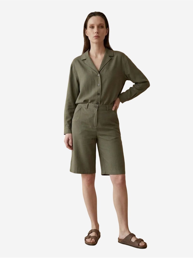 Conjunto de camisa e calções de popelina de algodão my fashion Verde cáqui - Kiabi
