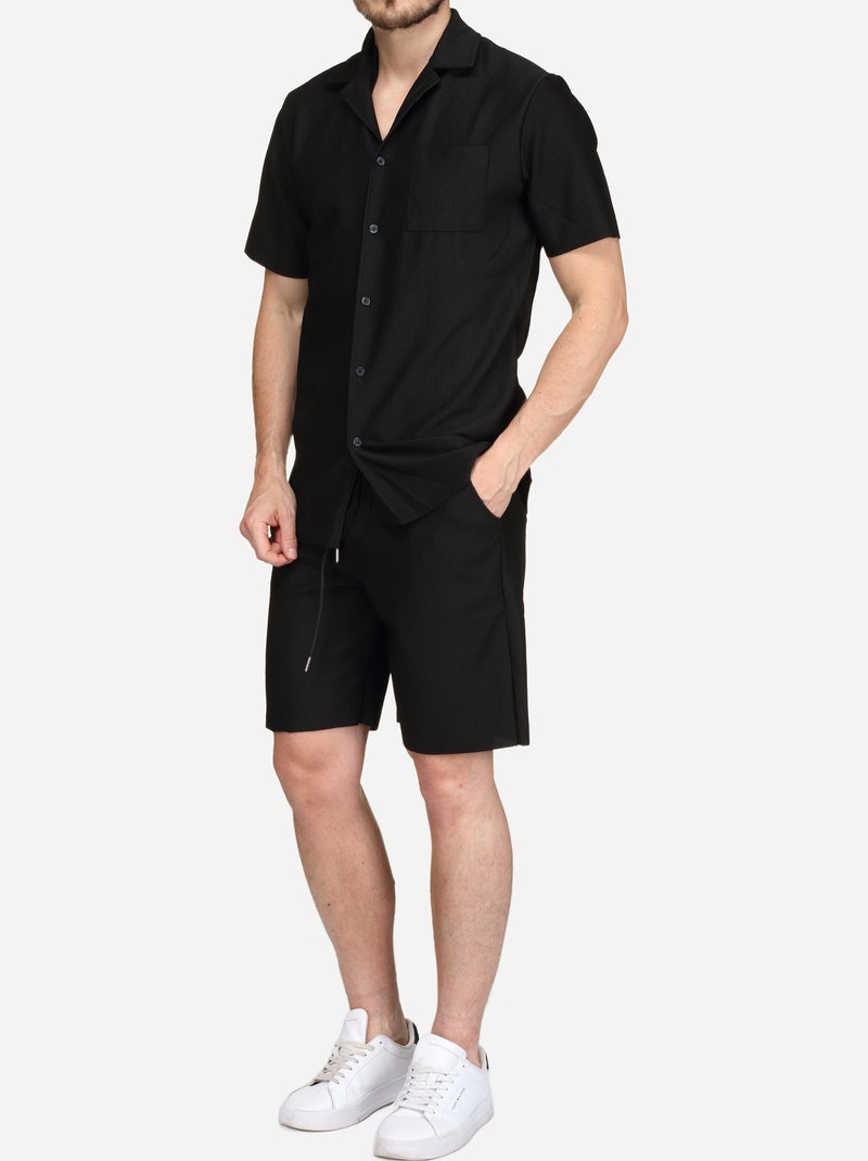 Conjunto de camisa e calções texturizados - Frilivin Preto - Kiabi