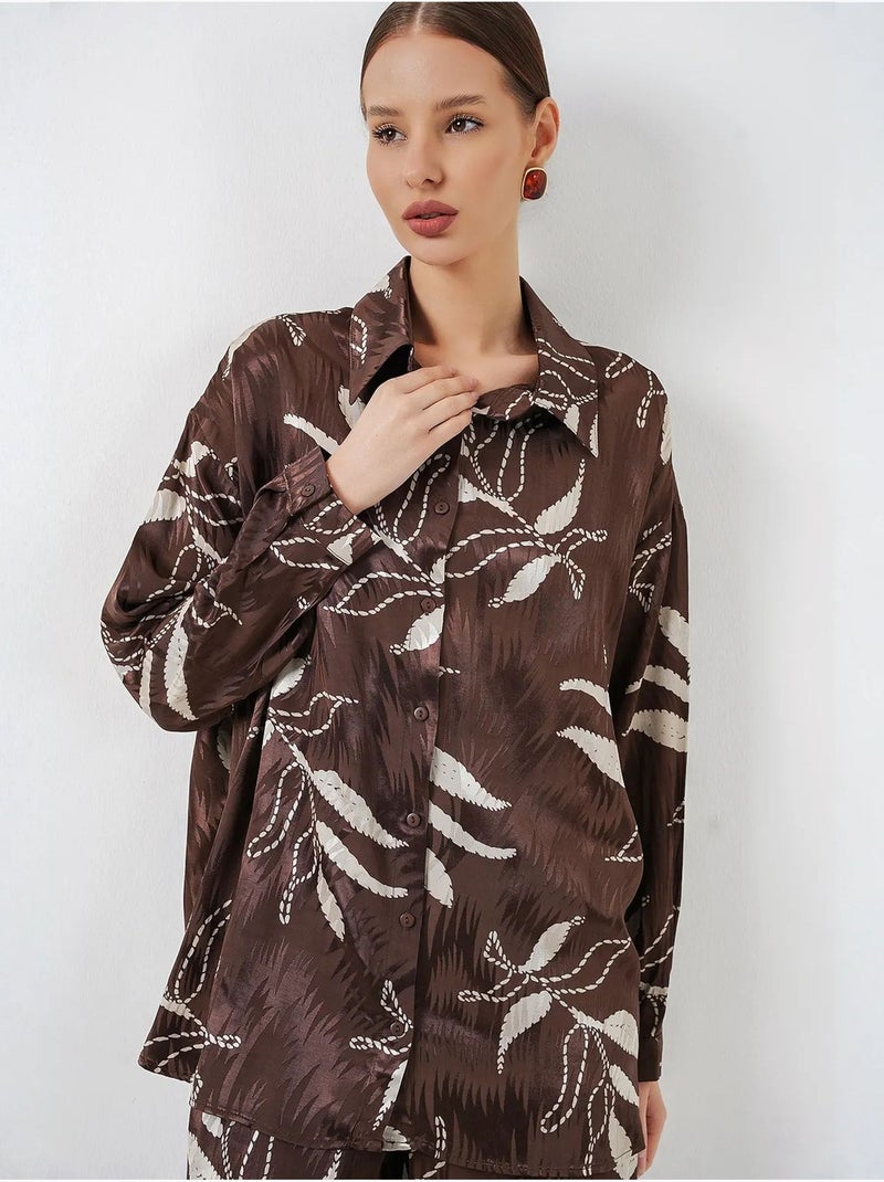 Conjunto de camisa floral em viscose e calças de perna larga bdart Castanho-chocolate - Kiabi