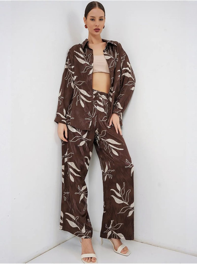 Conjunto de camisa floral em viscose e calças de perna larga bdart Castanho-chocolate - Kiabi