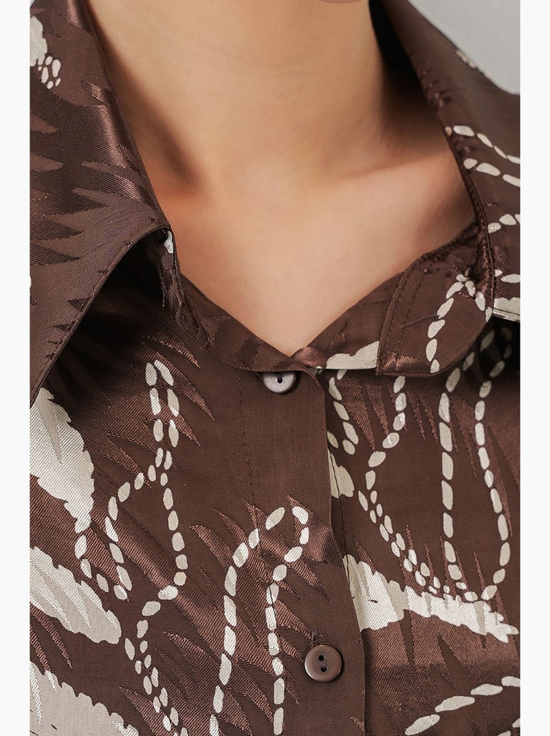 Conjunto de camisa floral em viscose e calças de perna larga bdart Castanho-chocolate - Kiabi