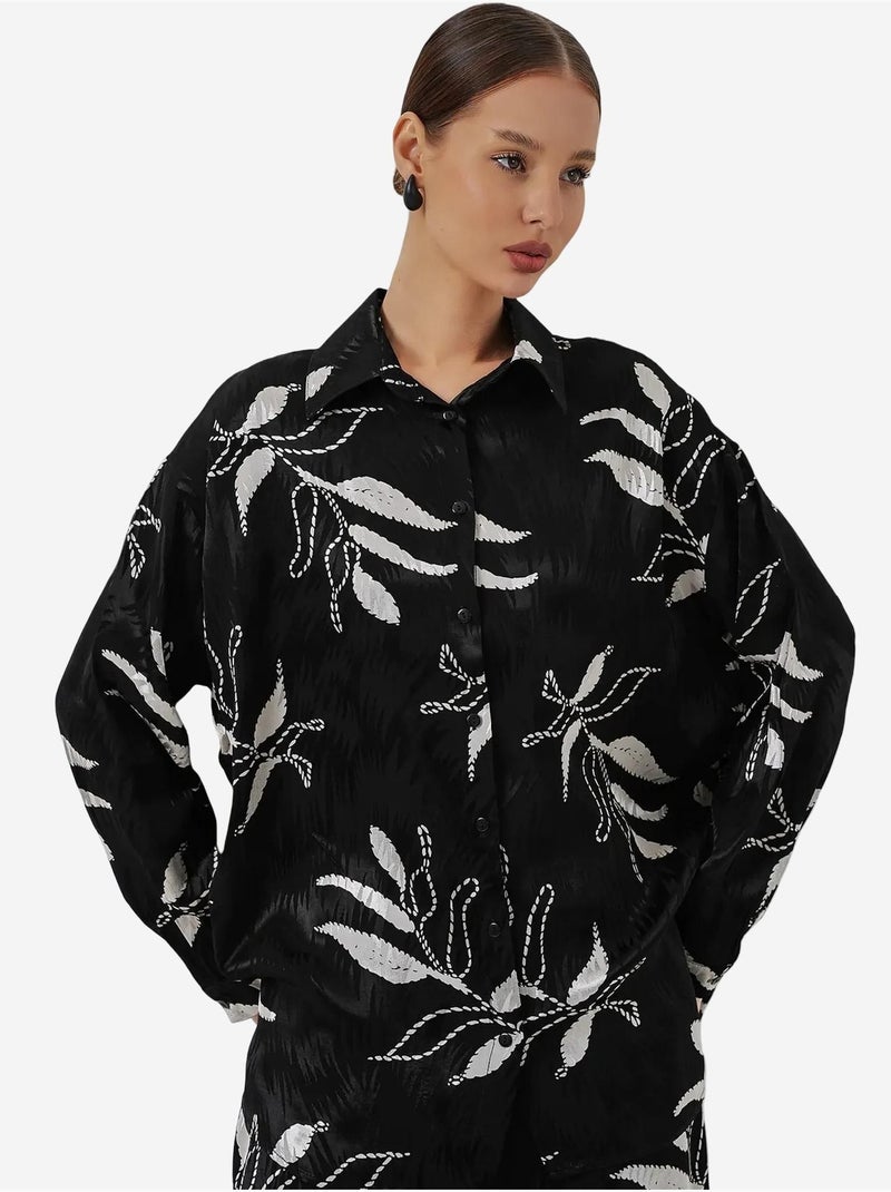 Conjunto de camisa floral em viscose e calças de perna larga bdart Preto - Kiabi