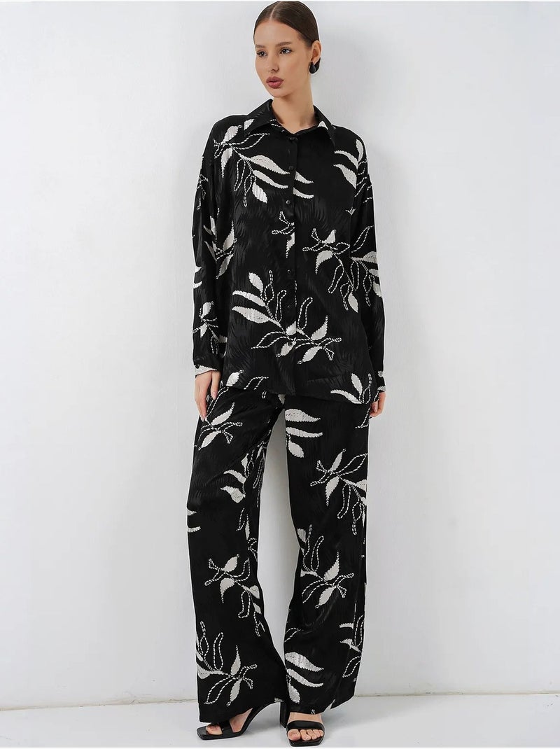 Conjunto de camisa floral em viscose e calças de perna larga bdart Preto - Kiabi