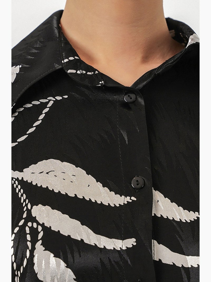 Conjunto de camisa floral em viscose e calças de perna larga bdart Preto - Kiabi