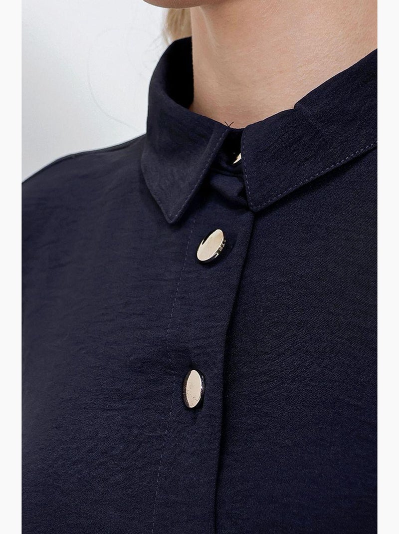 Conjunto de camisa texturizada de manga comprida com botões e calças de perna larga bdart Azul-marinho - Kiabi