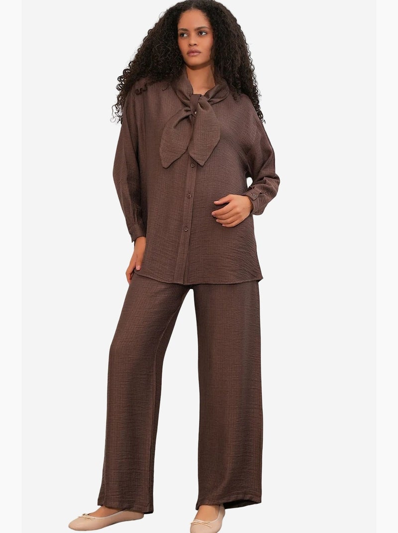 Conjunto de camisa texturizada e calças de perna larga bdart Castanho - Kiabi