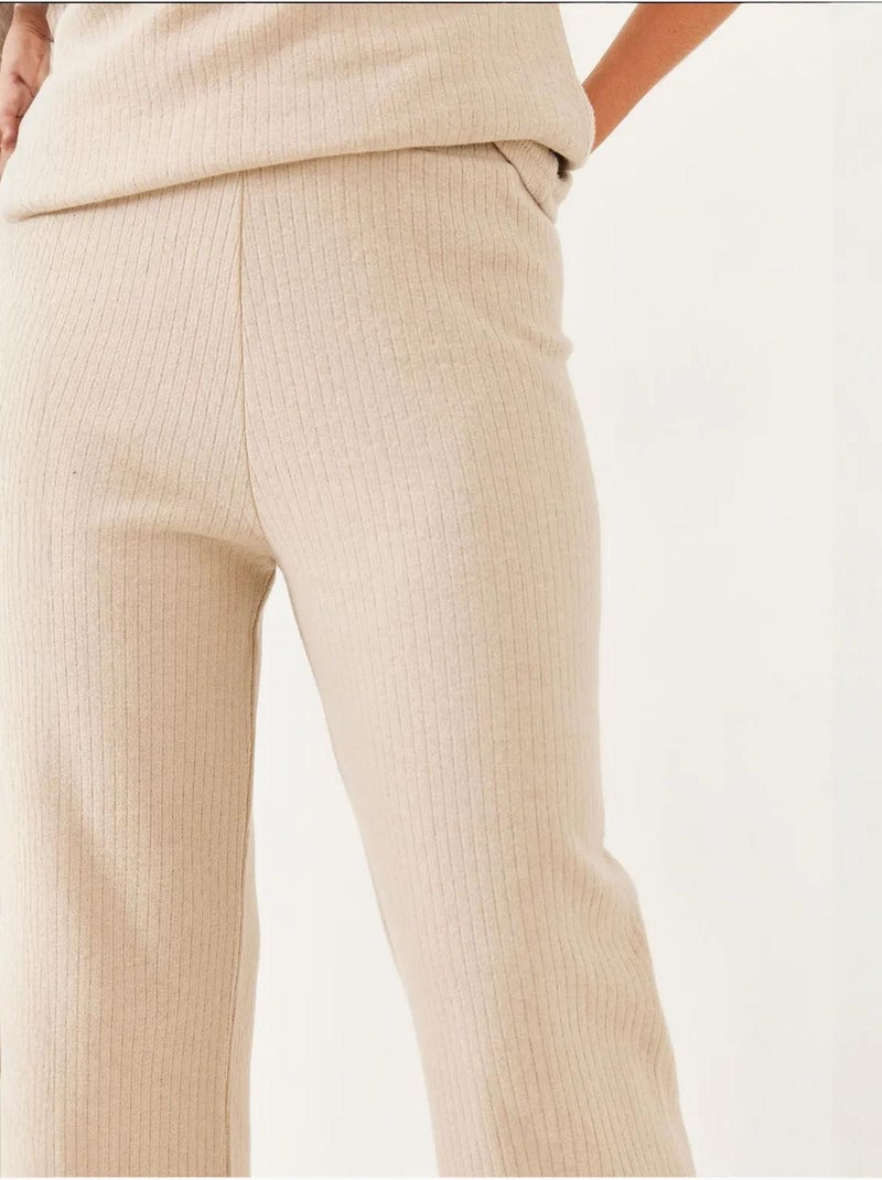 Conjunto de camisola de gola redonda e calças canelado texturizado lucci Bege-argila - Kiabi