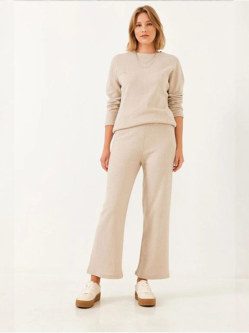Conjunto de camisola de gola redonda e calças canelado texturizado lucci Bege-argila - Kiabi