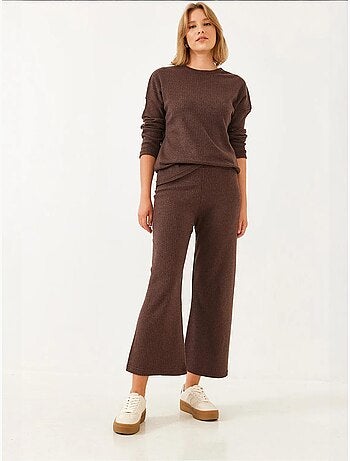 Conjunto de camisola de gola redonda e calças canelado texturizado lucci