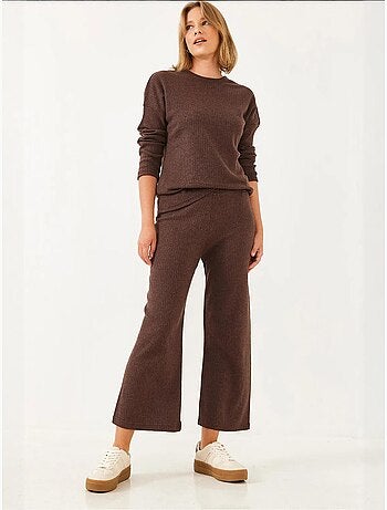 Conjunto de camisola de gola redonda e calças canelado texturizado lucci