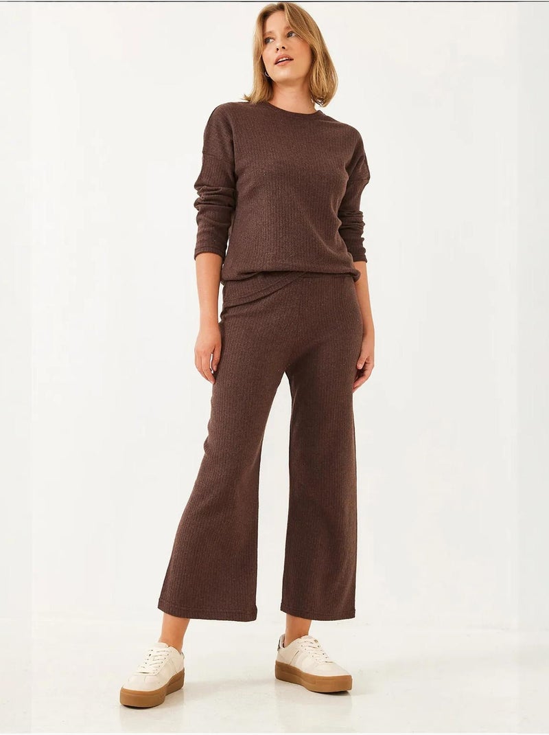 Conjunto de camisola de gola redonda e calças canelado texturizado lucci Castanho-chocolate - Kiabi
