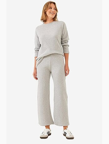 Conjunto de camisola de gola redonda e calças canelado texturizado lucci