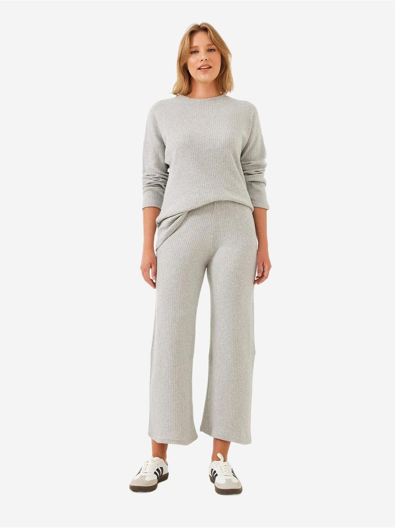 Conjunto de camisola de gola redonda e calças canelado texturizado lucci Cinza - Kiabi