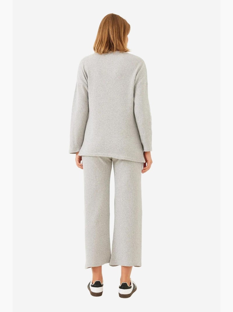 Conjunto de camisola de gola redonda e calças canelado texturizado lucci Cinza - Kiabi