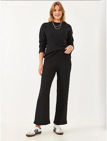 Conjunto de camisola de gola redonda e calças canelado texturizado lucci