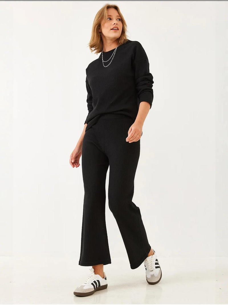 Conjunto de camisola de gola redonda e calças canelado texturizado lucci Preto - Kiabi