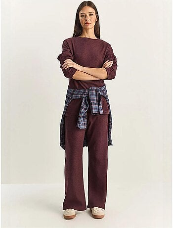Conjunto de camisola de gola redonda e calças canelado texturizado lucci