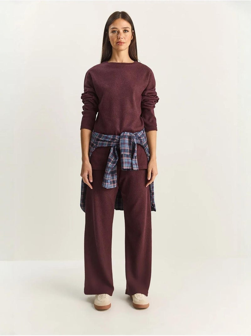 Conjunto de camisola de gola redonda e calças canelado texturizado lucci Roxo berinjela - Kiabi