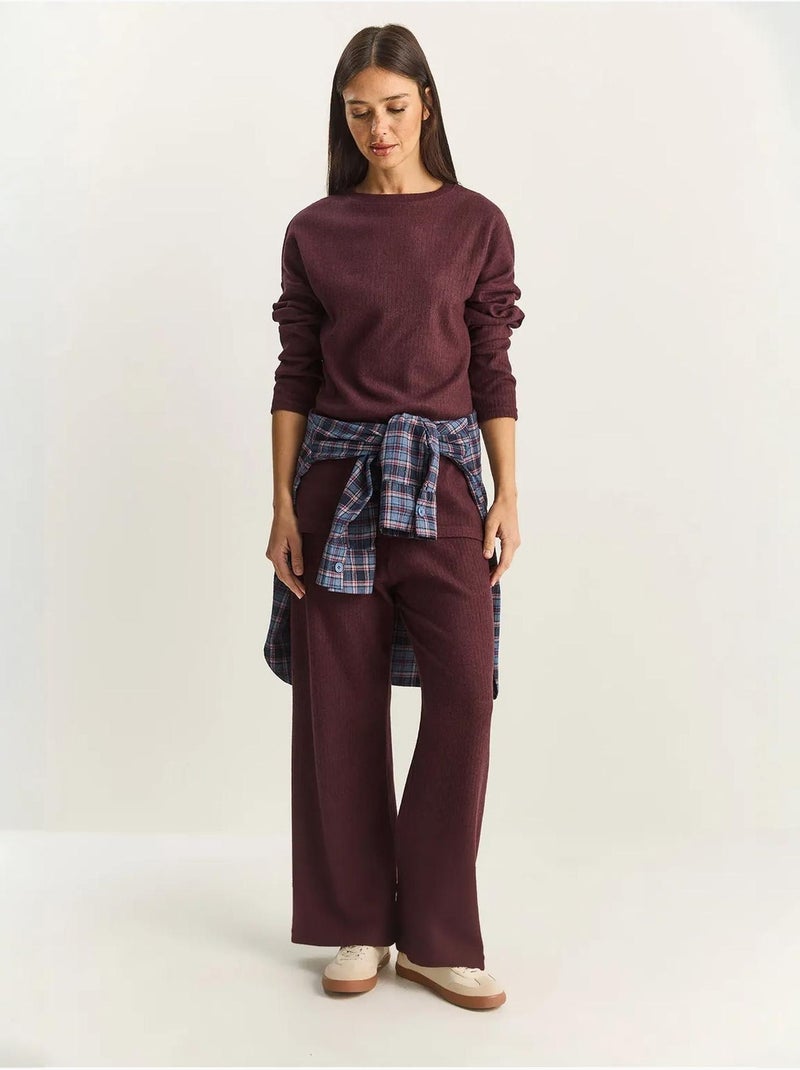 Conjunto de camisola de gola redonda e calças canelado texturizado lucci Roxo berinjela - Kiabi