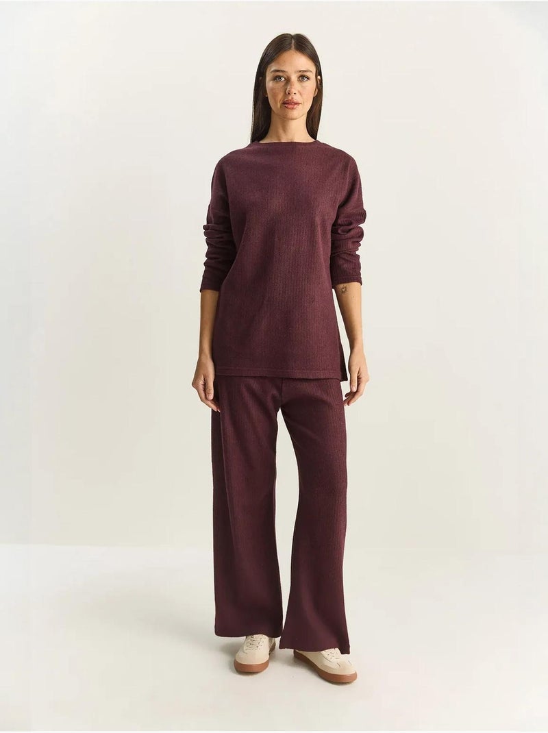 Conjunto de camisola de gola redonda e calças canelado texturizado lucci Roxo berinjela - Kiabi