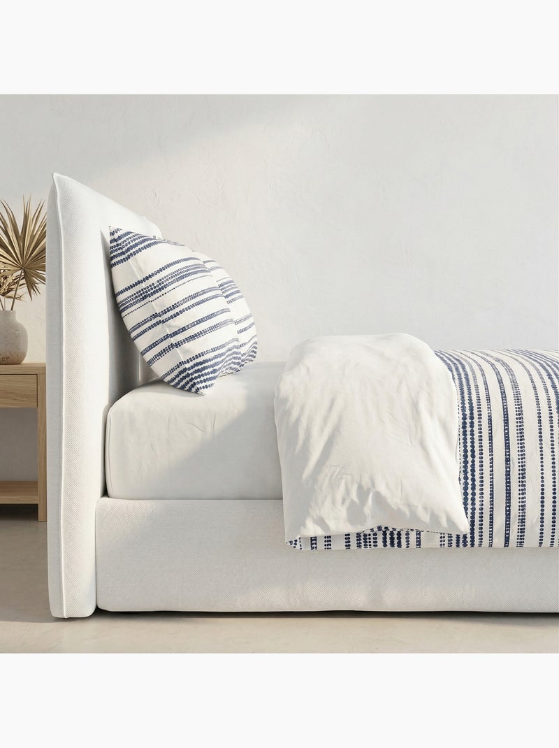 Conjunto de capa de edredão 100% algodão às riscas, com capa de almofada - Gamusi Branco Azul - Kiabi