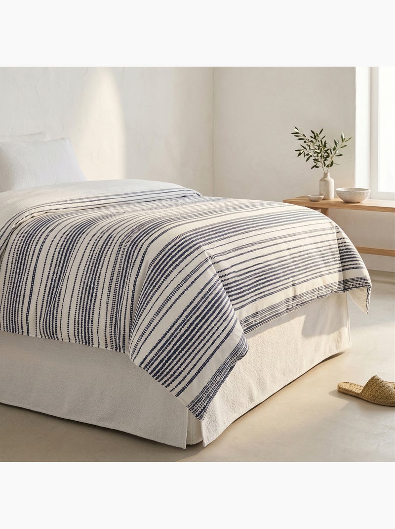 Conjunto de capa de edredão 100% algodão às riscas, com capa de almofada - Gamusi Branco Azul - Kiabi