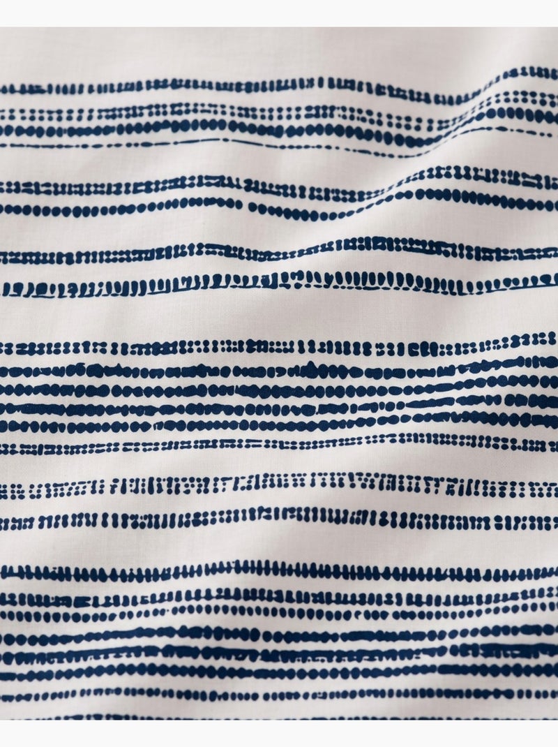 Conjunto de capa de edredão 100% algodão às riscas, com capa de almofada - Gamusi Branco Azul - Kiabi