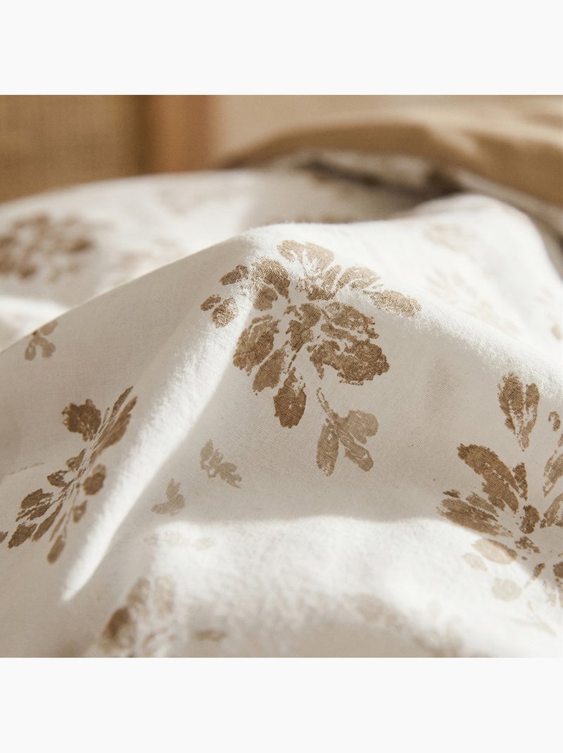 Conjunto de capa de edredão 100% algodão com design floral e capa de almofada - Gamusi Ocre - Kiabi
