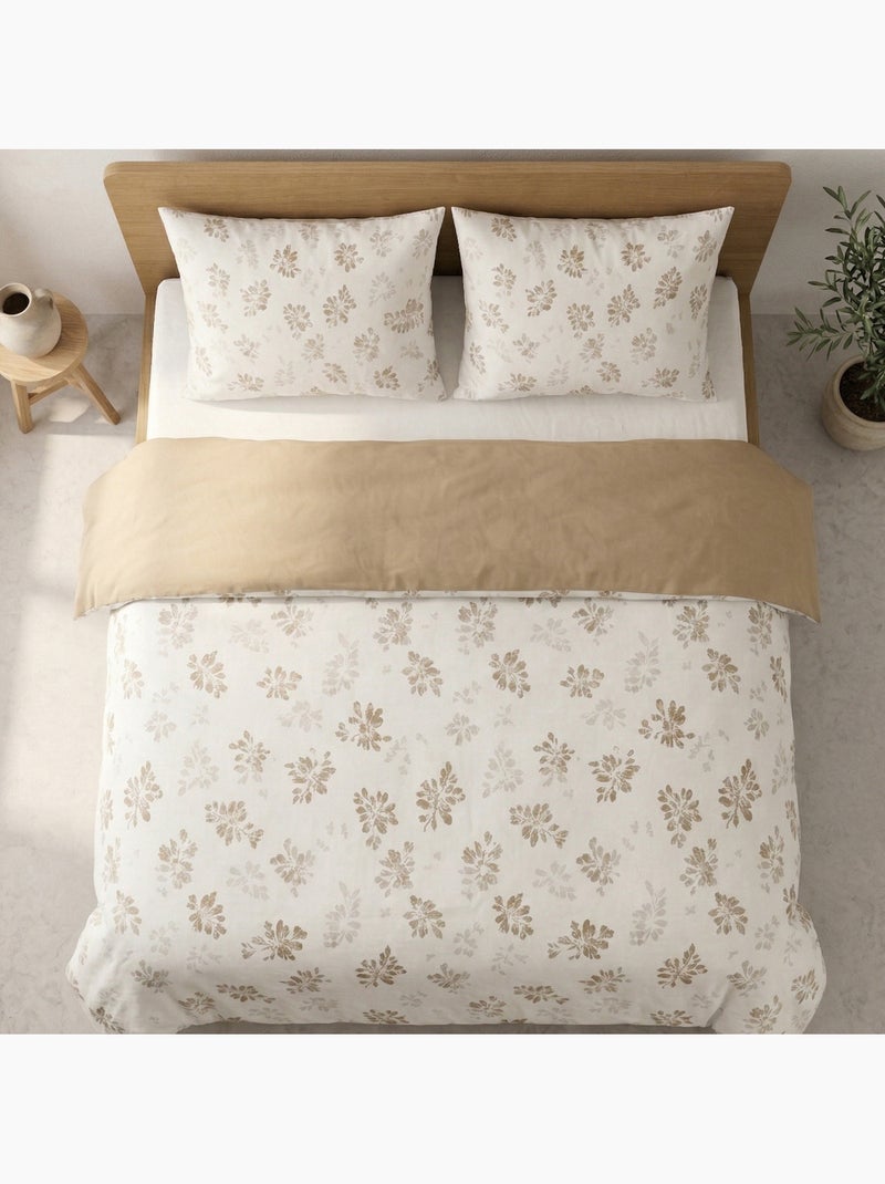 Conjunto de capa de edredão 100% algodão com design floral e capa de almofada - Gamusi Ocre - Kiabi