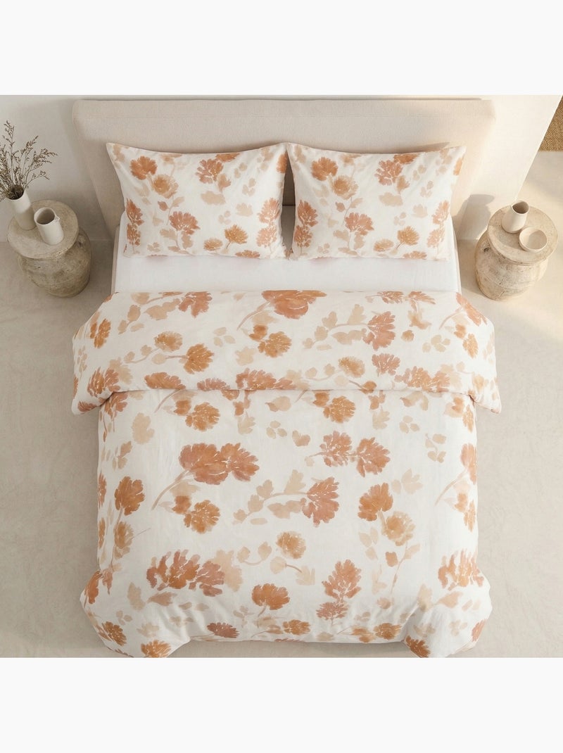 Conjunto de capa de edredão 100% algodão com design floral e capa de almofada - Gamusi Tijolo - Kiabi