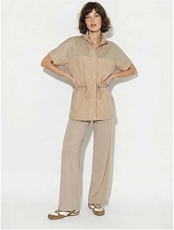 Conjunto de cardigan e calças de perna larga em cor lisa lucci