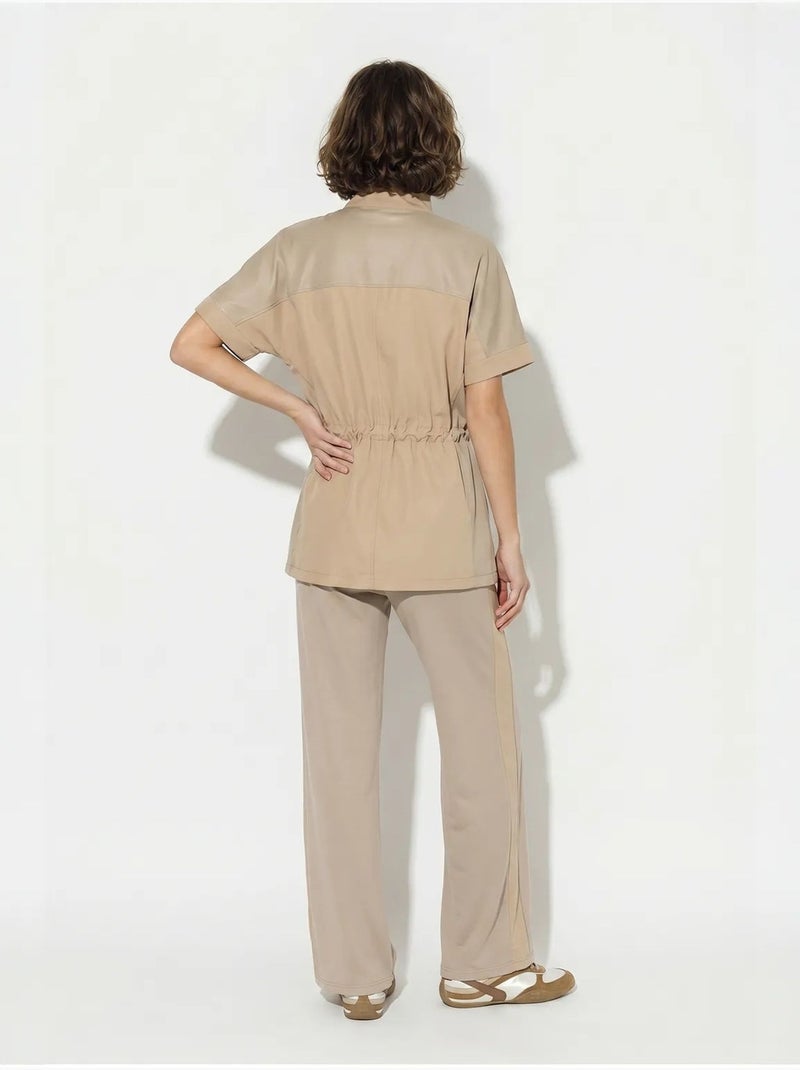 Conjunto de cardigan e calças de perna larga em cor lisa lucci Bege-argila - Kiabi