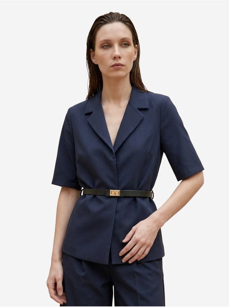 Conjunto de casaco curto e calças de perna larga com cinto my fashion Azul-marinho - Kiabi