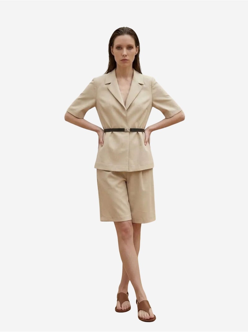 Conjunto de casaco curto e calças de perna larga com cinto my fashion Bege-argila - Kiabi