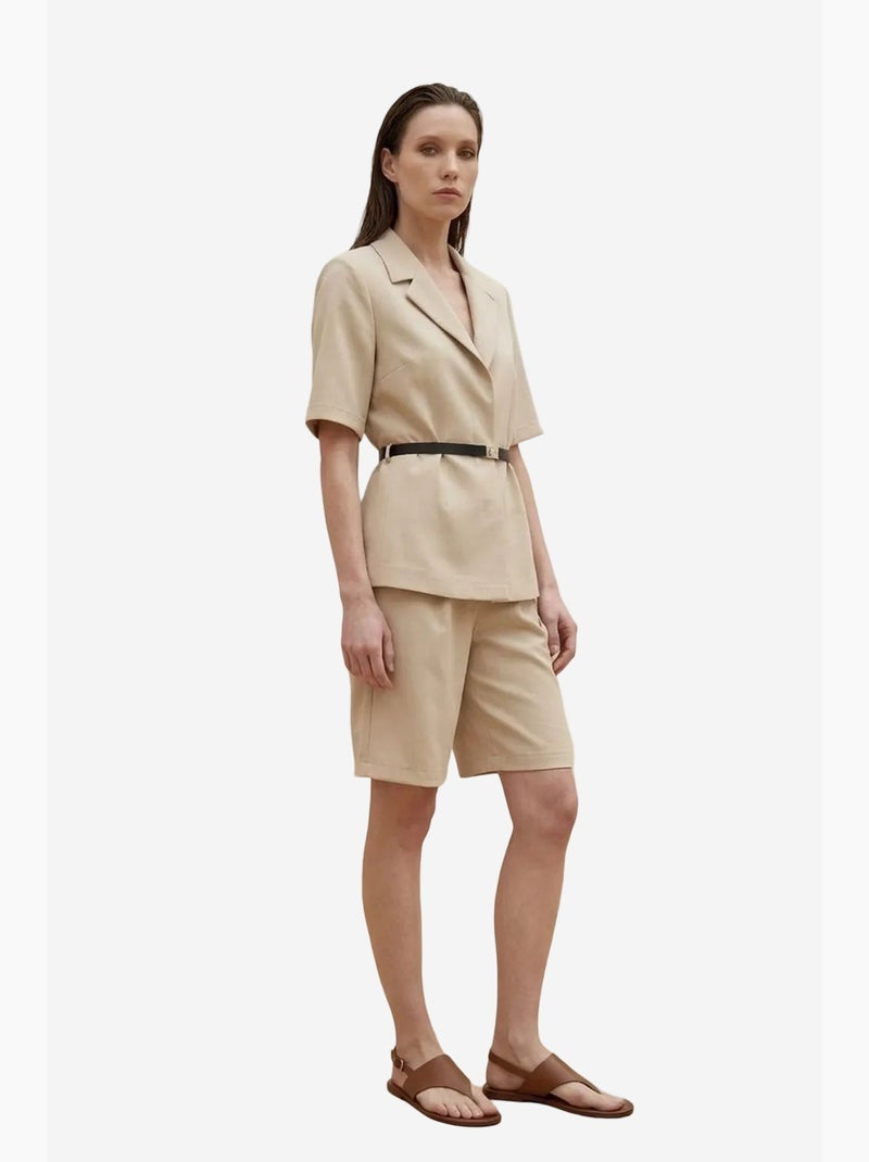 Conjunto de casaco curto e calças de perna larga com cinto my fashion Bege-argila - Kiabi