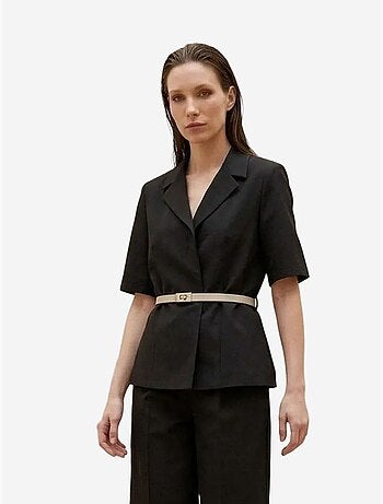 Conjunto de casaco curto e calças de perna larga com cinto my fashion
