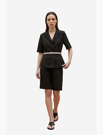 Conjunto de casaco curto e calças de perna larga com cinto my fashion