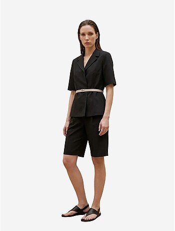 Conjunto de casaco curto e calças de perna larga com cinto my fashion