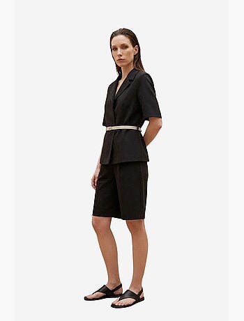 Conjunto de casaco curto e calças de perna larga com cinto my fashion